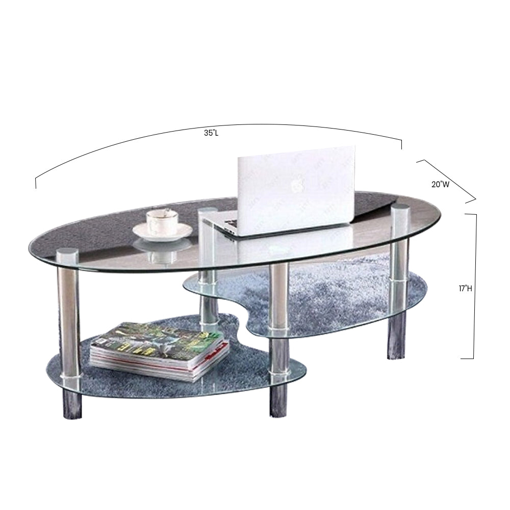 Table basse moderne Bebelelo 8mm avec pieds chromés et plateau en verre trempé