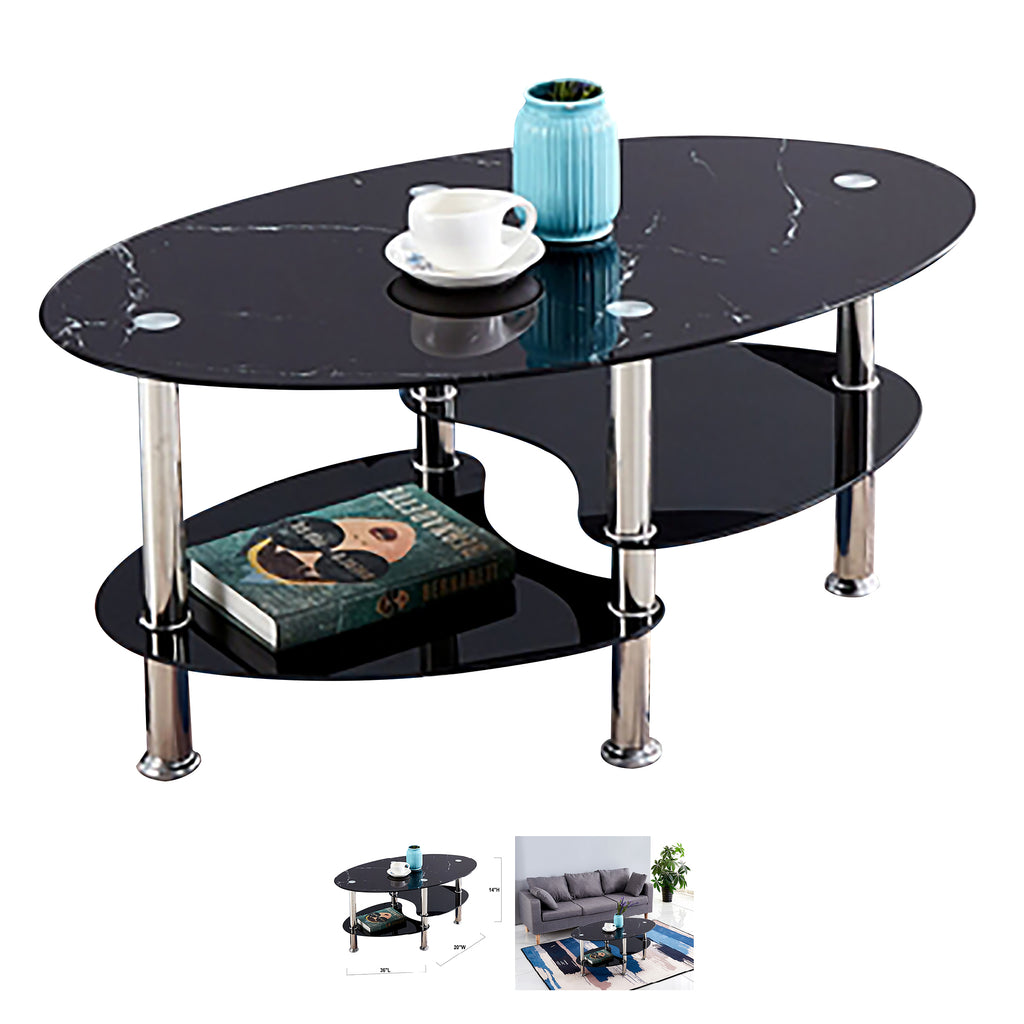 Bebelelo Table basse en verre marbré avec pieds chromés pour noir