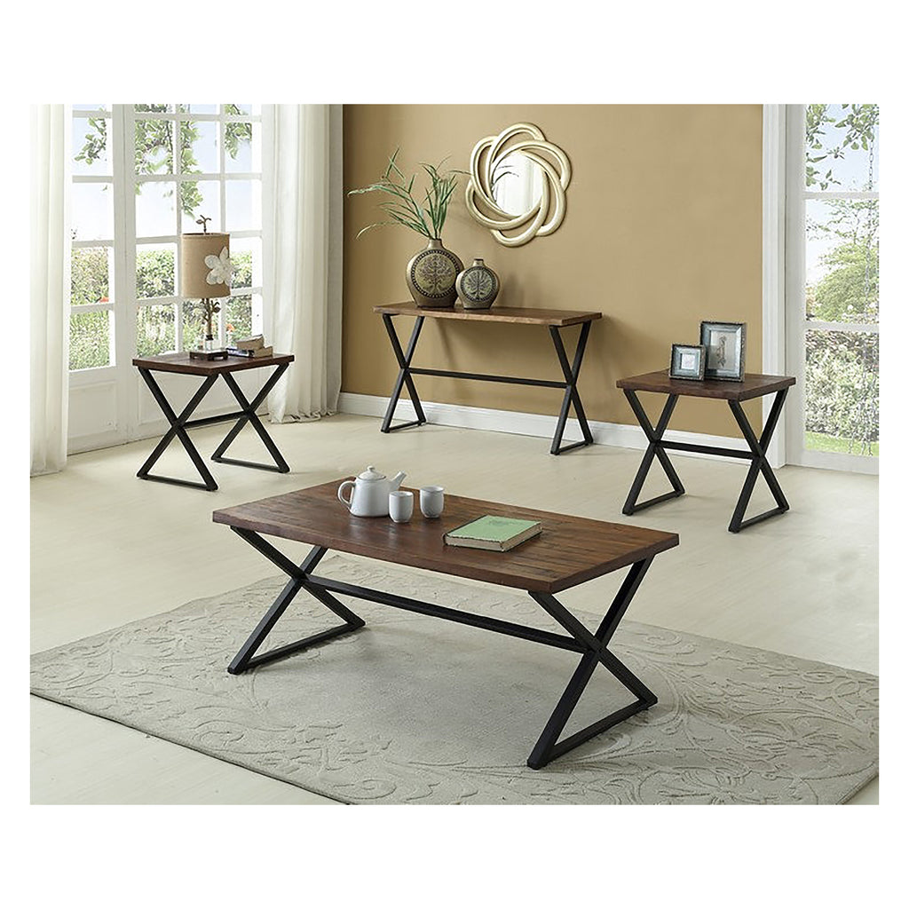 Bebelelo - Table basse 3 pièces avec 2 tables d'appoint, plateau en bois et base en métal