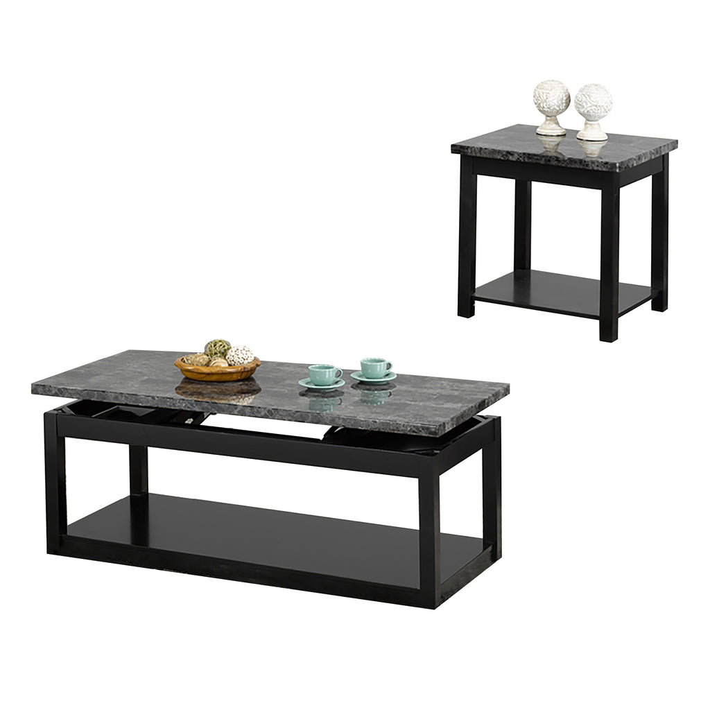 Bebelelo - Ensemble table basse 3 pièces avec 2 tables d'appoint, plateau relevable, gris foncé