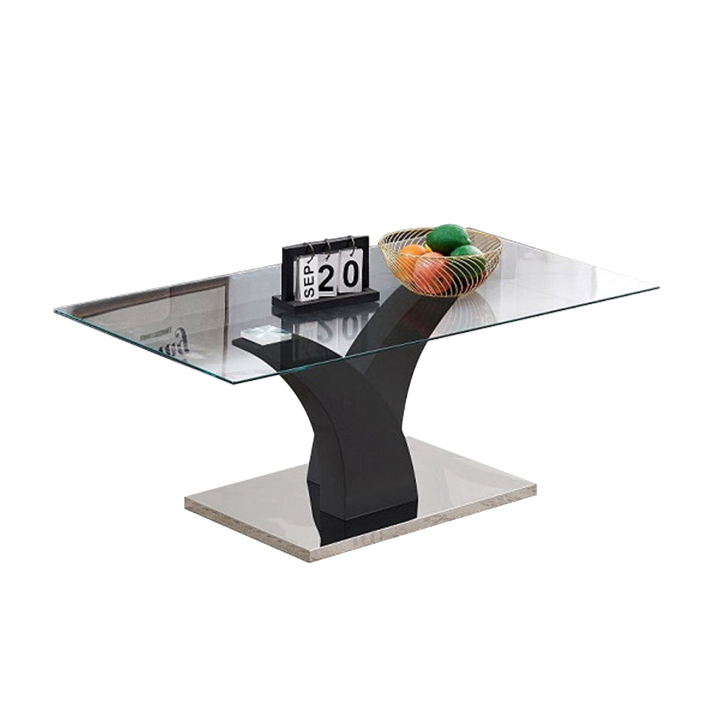 Table basse Bebelelo - Plateau en verre trempé avec base en acier inoxydable, pieds noirs