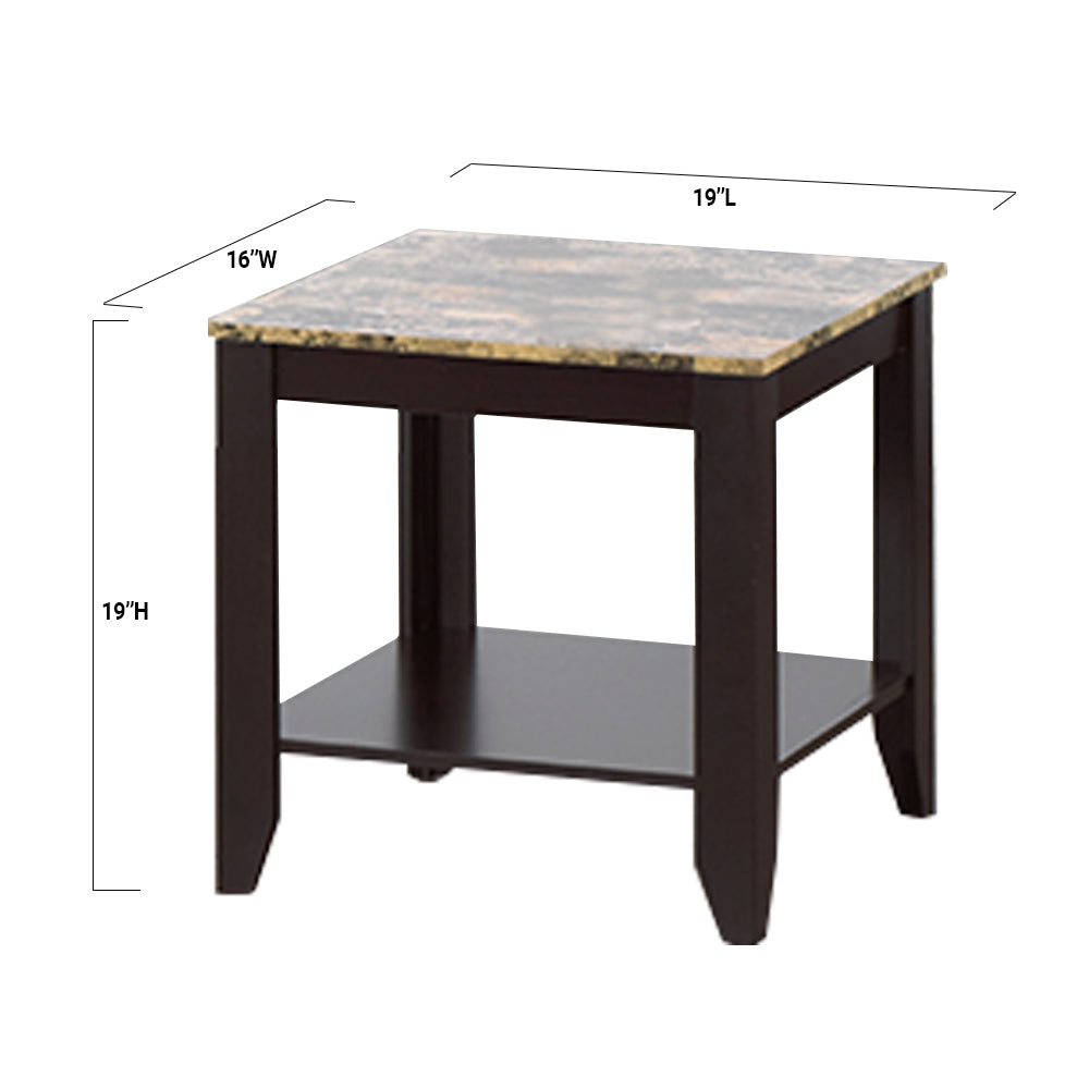 Table basse 3 pièces Bebelelo avec 2 tables d'appoint, dessus en marbre brun, expresso