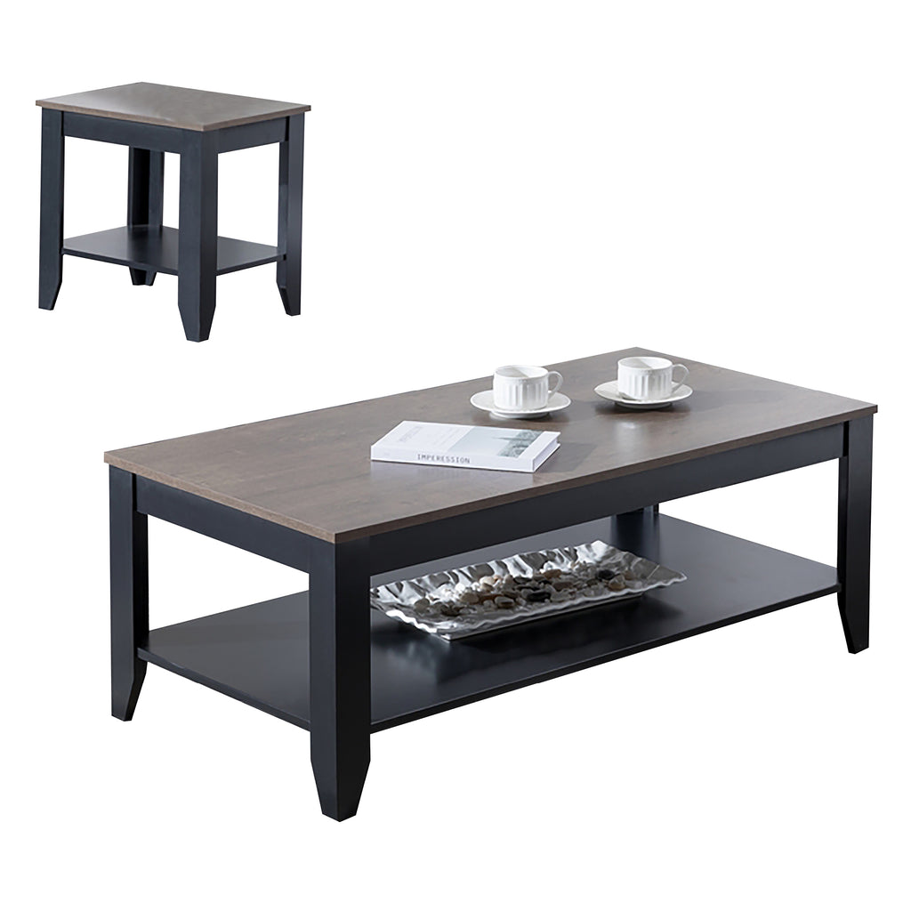 Bebelelo - Table basse 3 pièces avec 2 tables d'appoint, plateau en bois et pied en métal noir