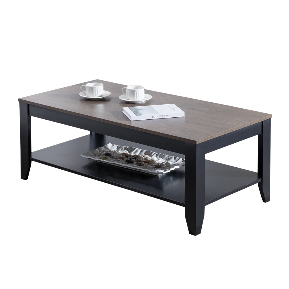 Bebelelo - Table basse 3 pièces avec 2 tables d'appoint, plateau en bois et pied en métal noir