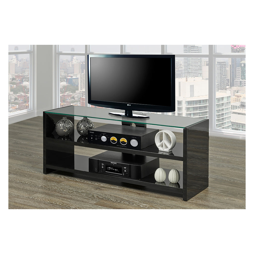Bebelelo - Meuble TV moderne 48" avec 2 étagères de rangement, noir brillant