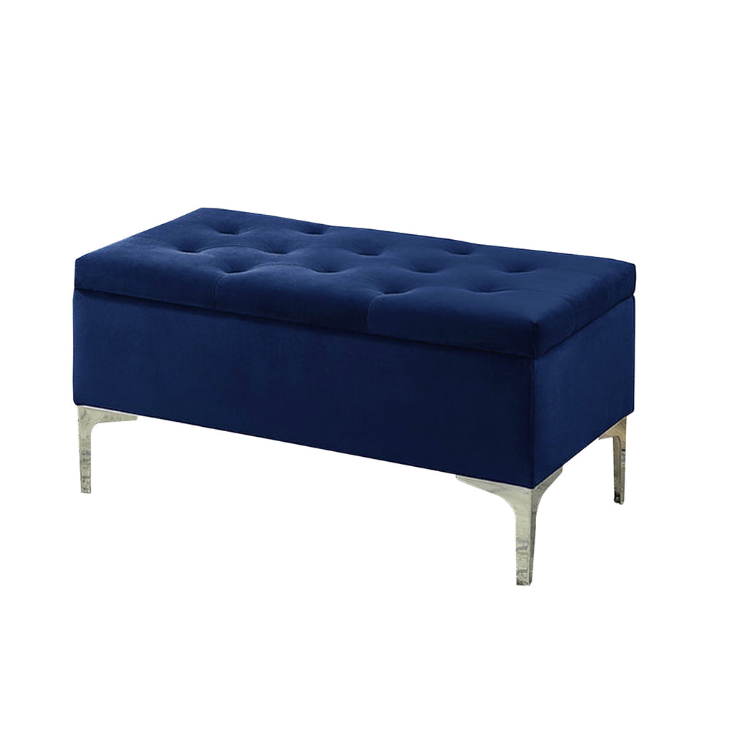 Bebelelo - Banc de rangement en velours bleu de 36 po de long, touffetage profond et pattes chromées